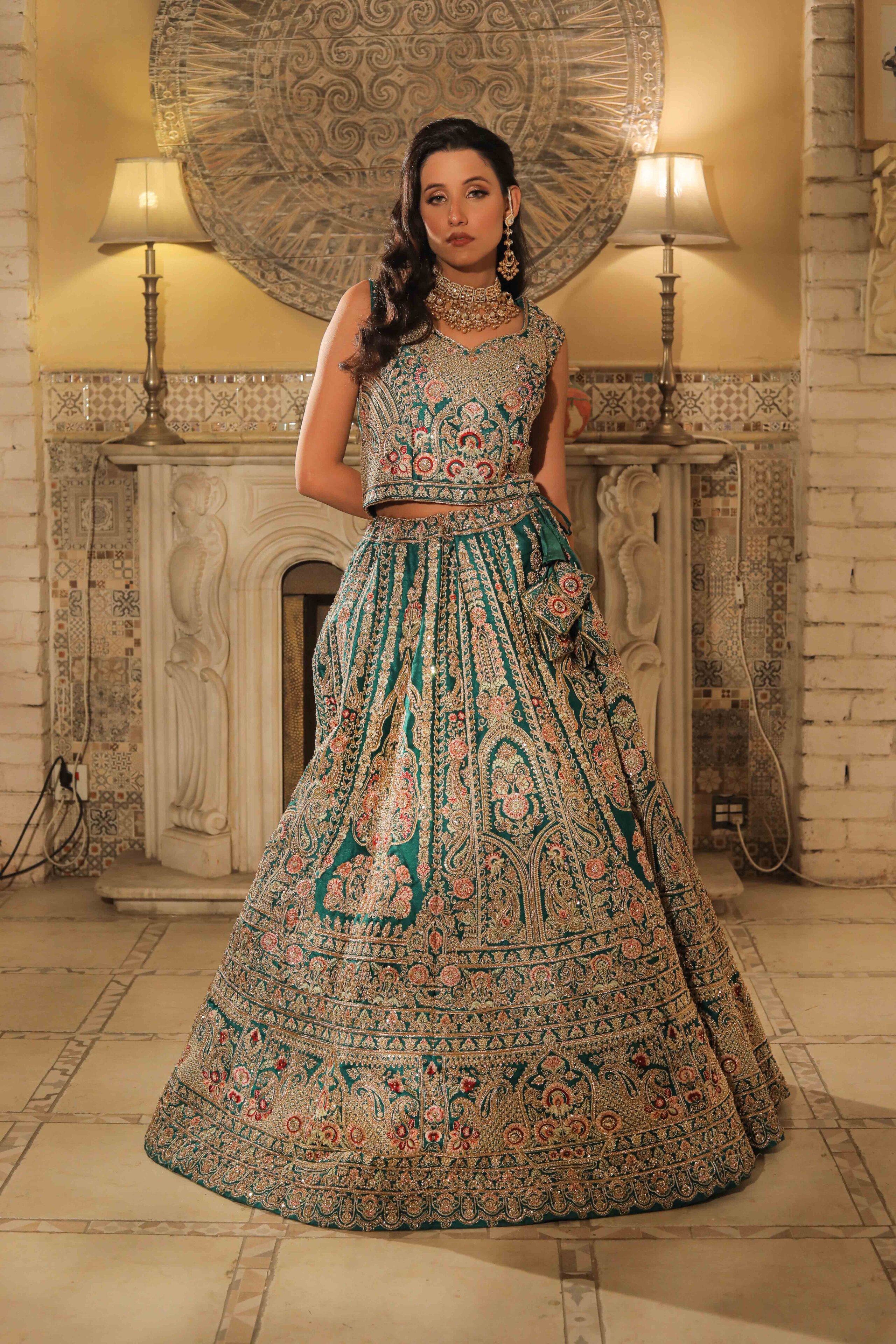 Teal Colour Bridal Lehnga Choli with Dupatta