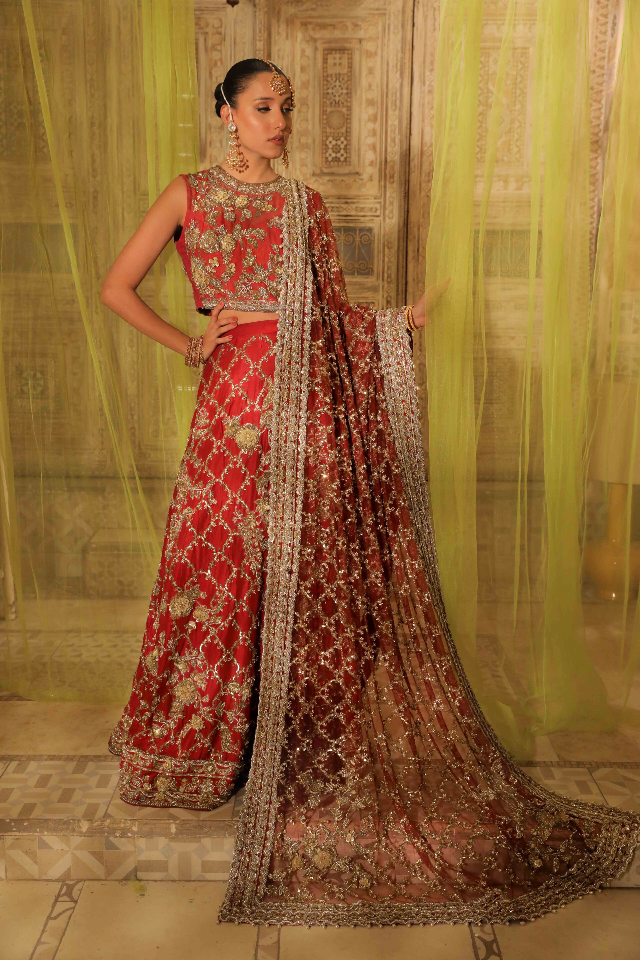 Blood Red Bridal Lehnga Choli with Dupatta