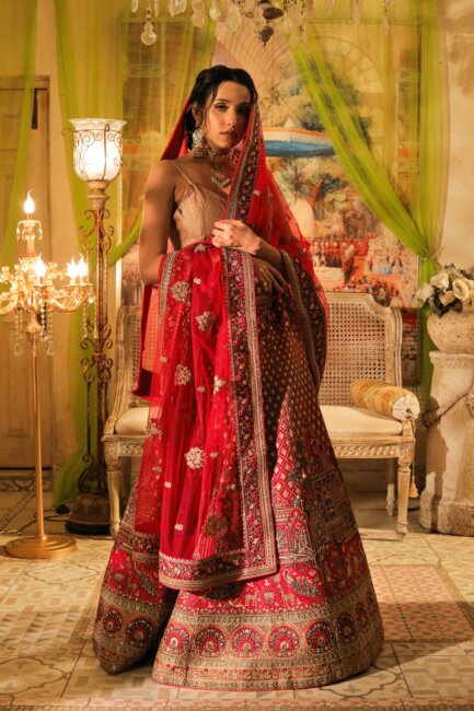 Reddish Maroon Bridal Lehnga Choli with Dupatta